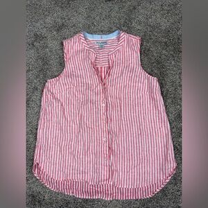 Tommy Bahama Ocean Surf Stripe 100% Linen Button Up Top Pink Women’s Size M